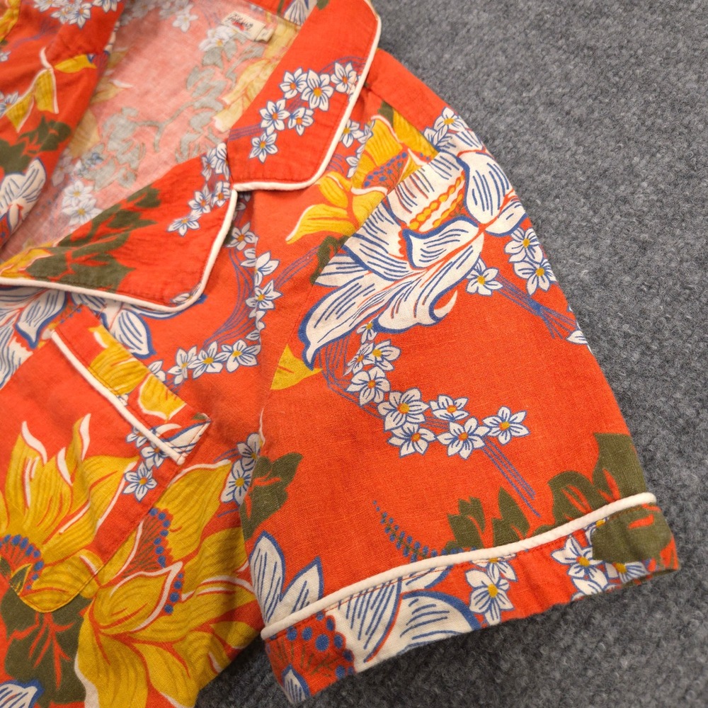 Faherty Maui Shirt Womens M Orange Hawaiian Coral Mauna Key Floral Linen Blend - Picture 3 of 9